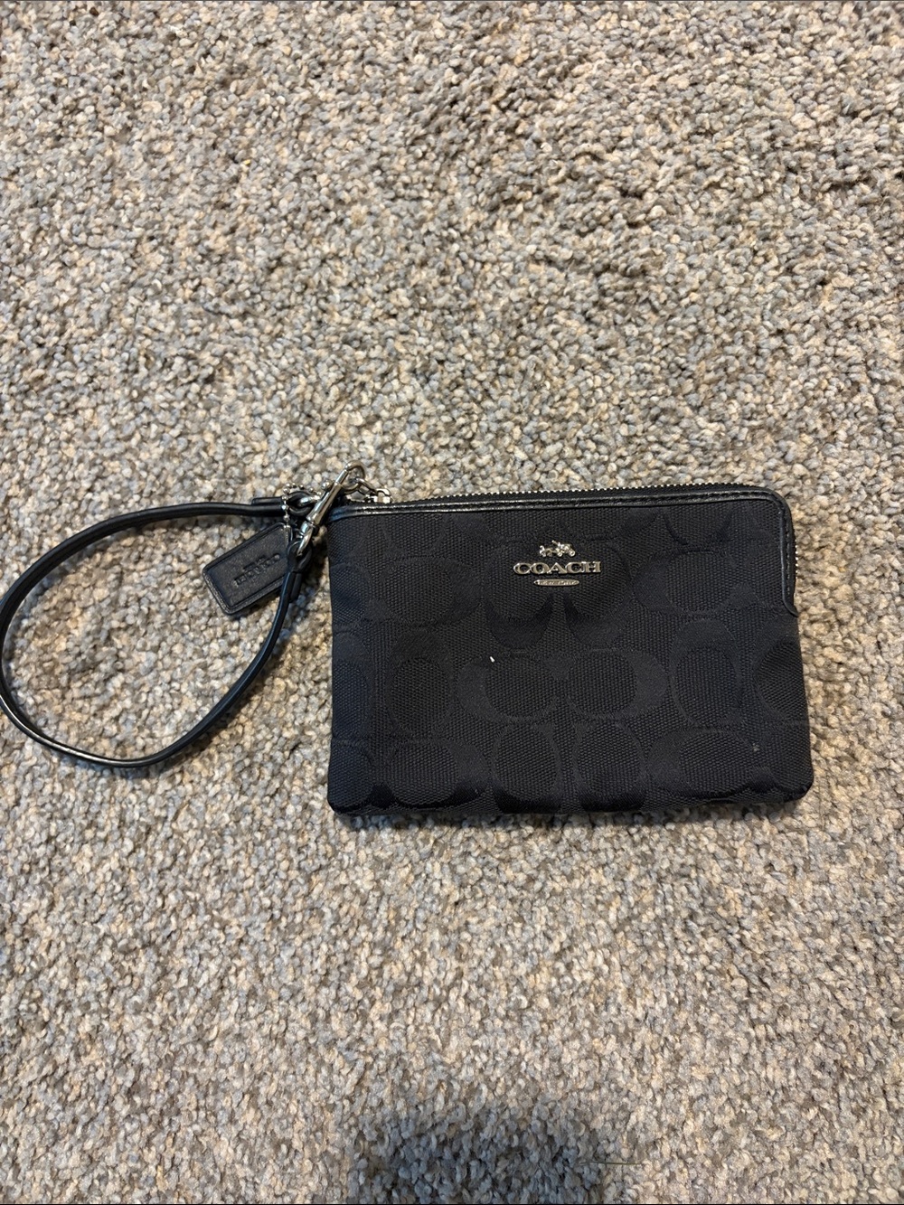 Coach Black Signature Wristlet Clutch with Logo Plate